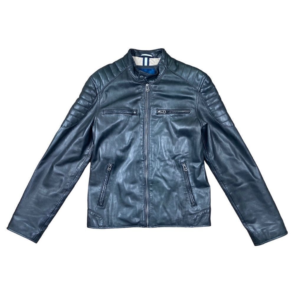 Cole Haan leather moto jacket with racer collar